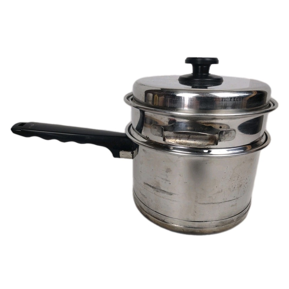 Lifetime T304 USA Waterless Cookware Stainless Double Boiler 3pc Lid Pot Insert
